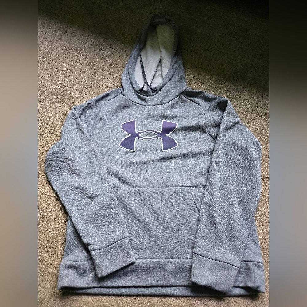 Under Armour Heather Gray Hoodie with Purple Emblem